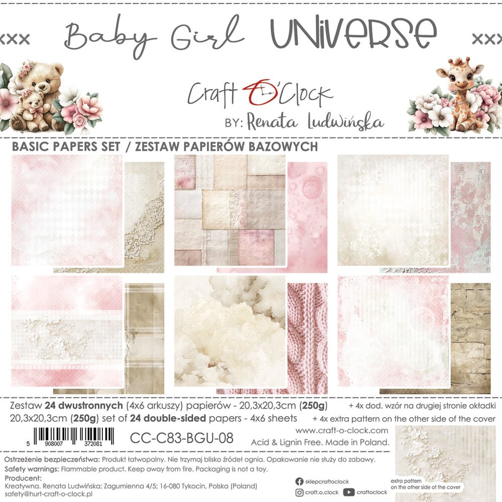 Craft O'Clock PRE-ORDER Baby Girl Universe 8x8 Inch Basic Papers Set (CC-C83-BGU-08) Craft O'Clock PRE-ORDER Baby Girl Universe 8x8 Inch Basic Papers Set (CC-C83-BGU-08)