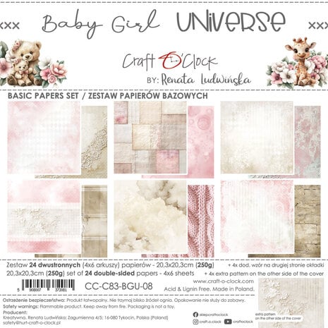 Craft O'Clock PRE-ORDER Baby Girl Universe 8x8 Inch Basic Papers Set (CC-C83-BGU-08) Craft O'Clock PRE-ORDER Baby Girl Universe 8x8 Inch Basic Papers Set (CC-C83-BGU-08)