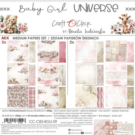 Craft O'Clock PRE-ORDER Baby Girl Universe 8x8 Inch Medium Papers Set (CC-C83-BGU-09)