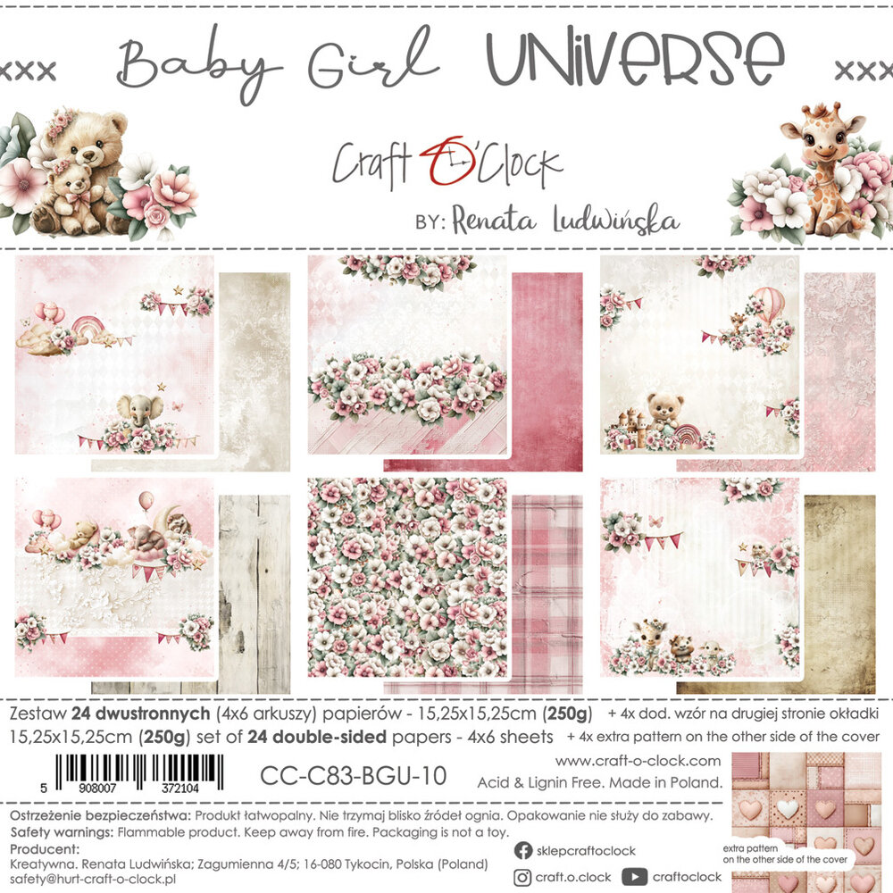 Craft O'Clock PRE-ORDER Baby Girl Universe 6x6 Inch Paper Set (CC-C83-BGU-10)