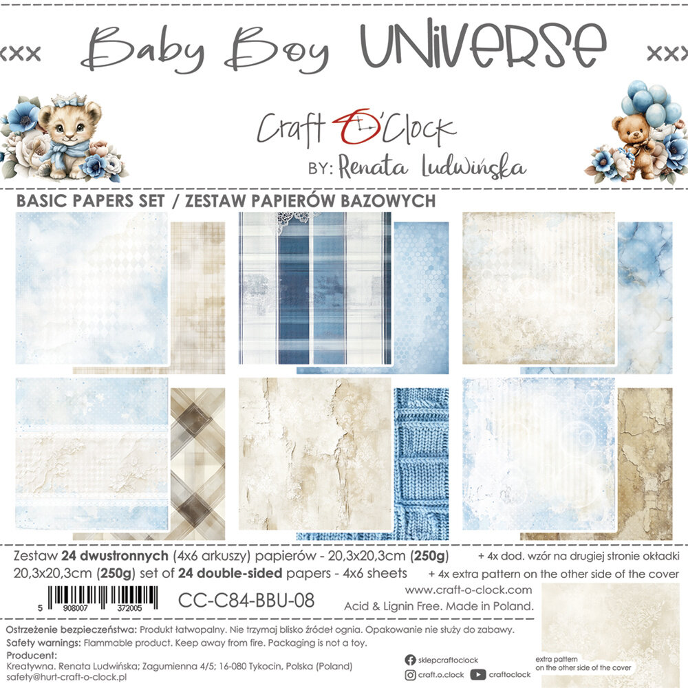 Craft O'Clock Baby Boy Universe 8x8 Inch Basic Papers Set (CC-C84-BBU-08)