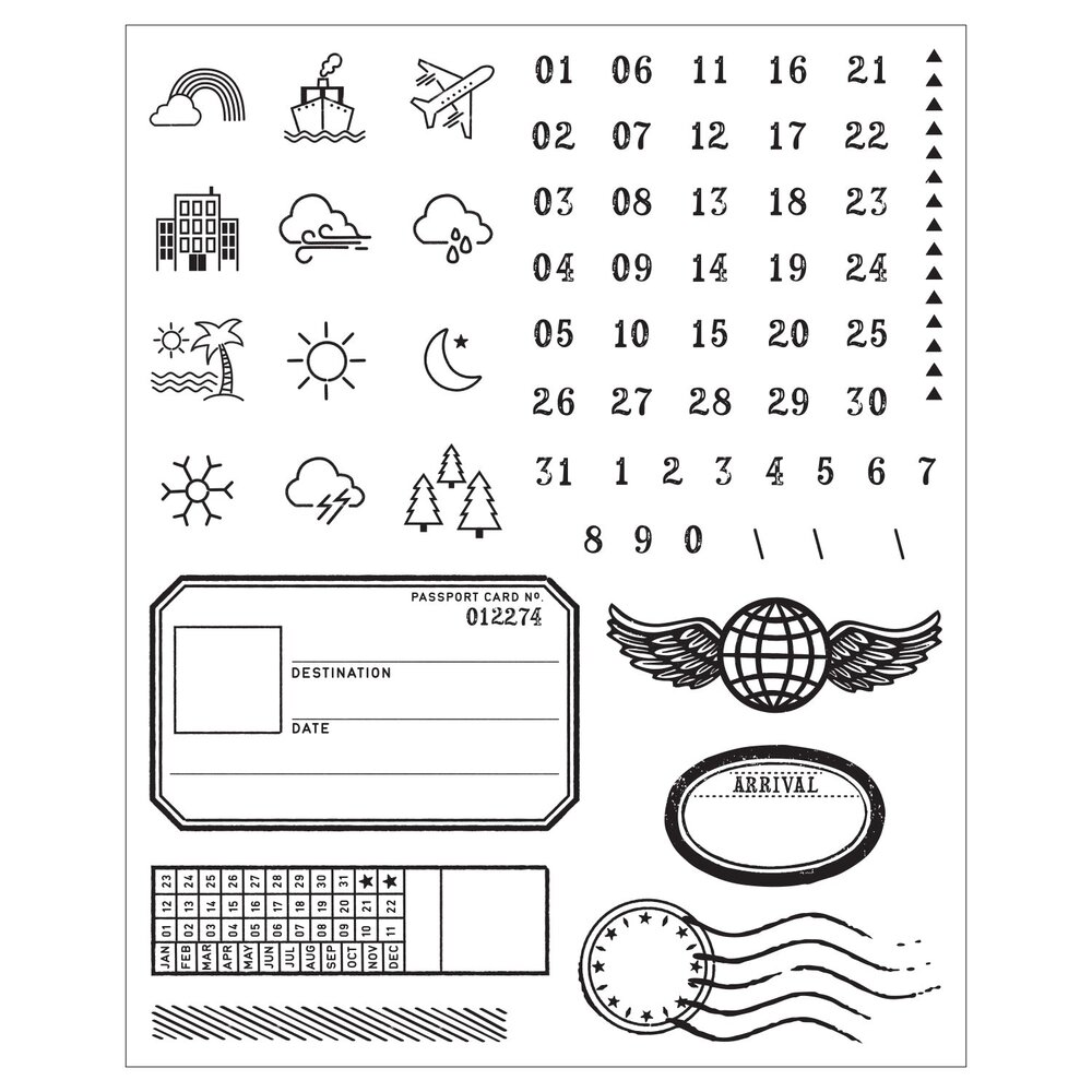 Sizzix 49 & Market Clear Stamps with Framelits Globetrotter's Mark (667060)