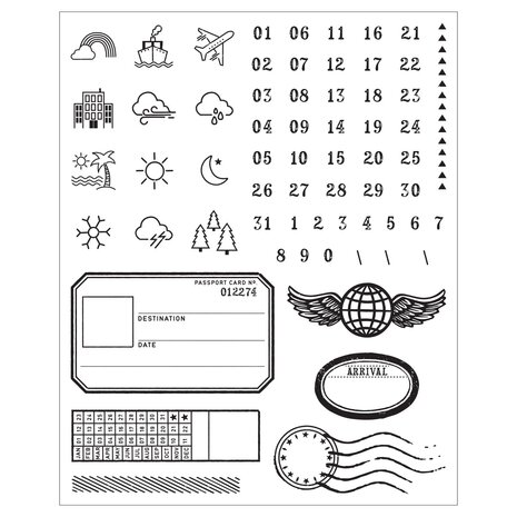 Sizzix 49 & Market Clear Stamps with Framelits Globetrotter's Mark (667060)