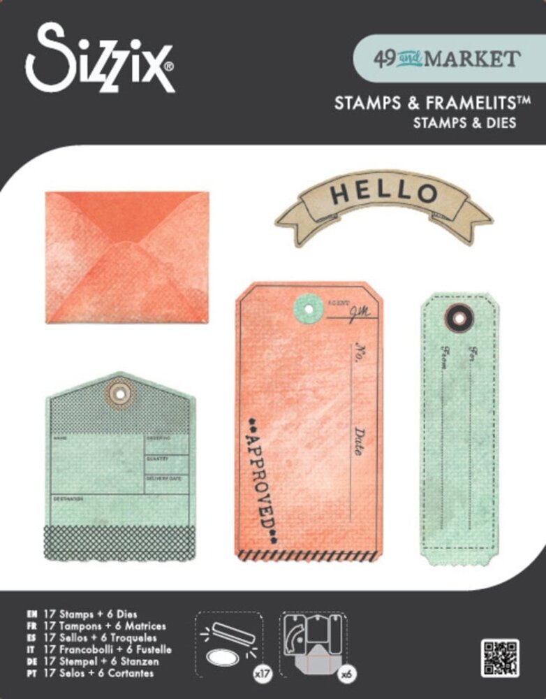 Sizzix 49 & Market Clear Stamps with Framelits Tag It (667064)