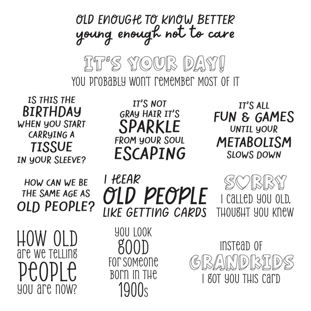 Spellbinders Aged to Perfection Birthday Laughs Sentiments Clear Stamp (STP-264)