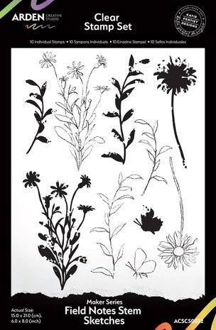 Arden Creative Studio Field Notes Stem Sketches 6x8 Inch Clear Stamp Set (ACSCS0022)