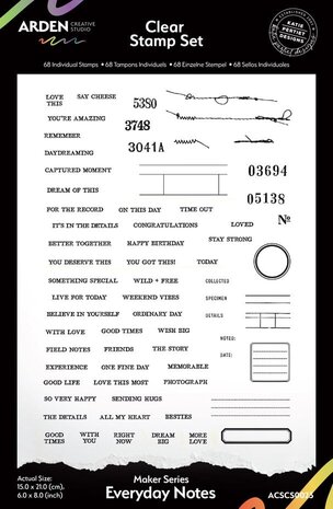 Arden Creative Studio Field Notes Everyday Notes 6x8 Inch Clear Stamp Set (ACSCS0023)