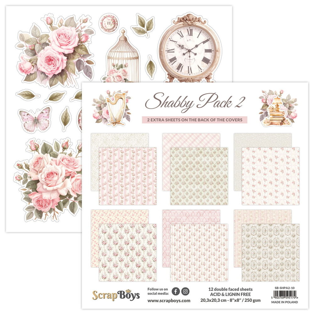 ScrapBoys PRE-ORDER Shabby Pack 2 8x8 Inch Paper Pad (SB-SHPA2-10)