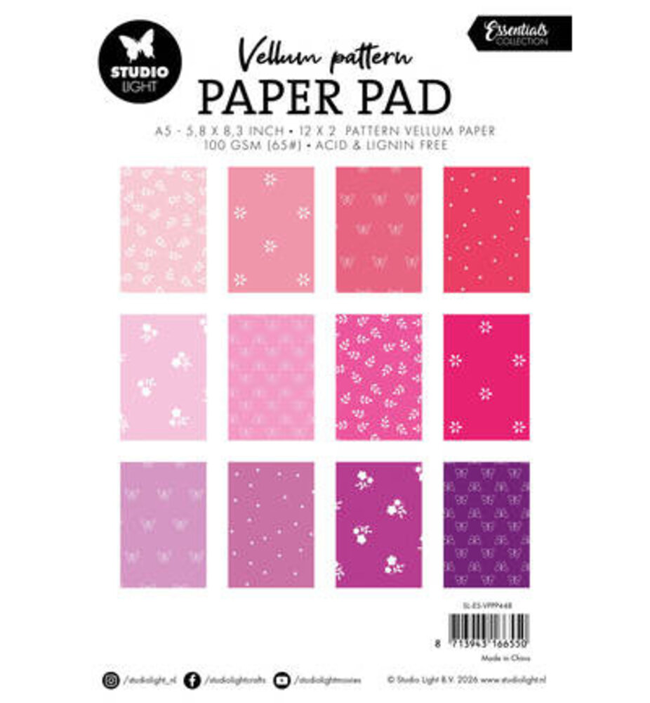 Studio Light PRE-ORDER Essentials Spring Pink Print A5 Vellum Paper Pad (SL-ES-VPPP448)