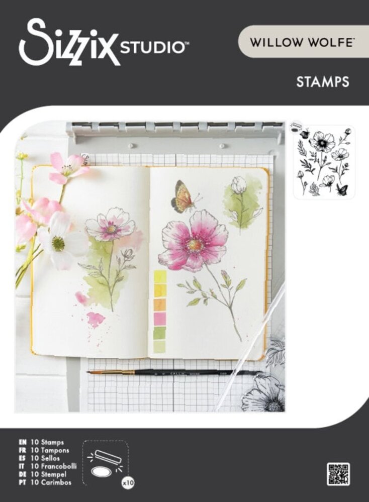 Sizzix Studio Willow Wolfe Clear Stamps Cosmo and Butterflies (666924)