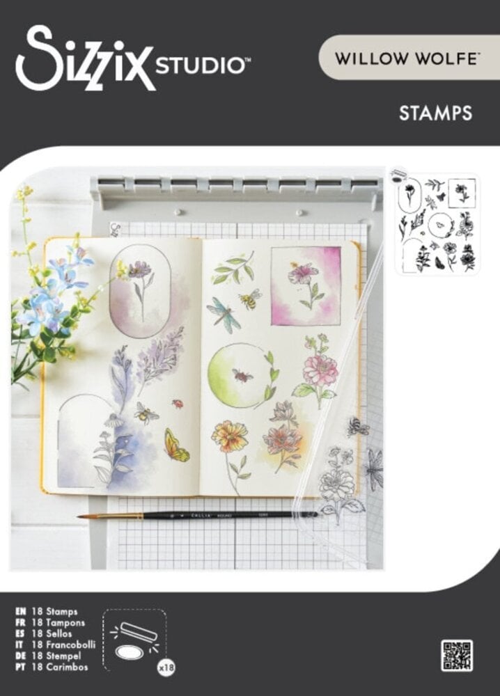 Sizzix Studio Willow Wolfe Clear Stamps Floral Frames and Mini Flowers (666925)