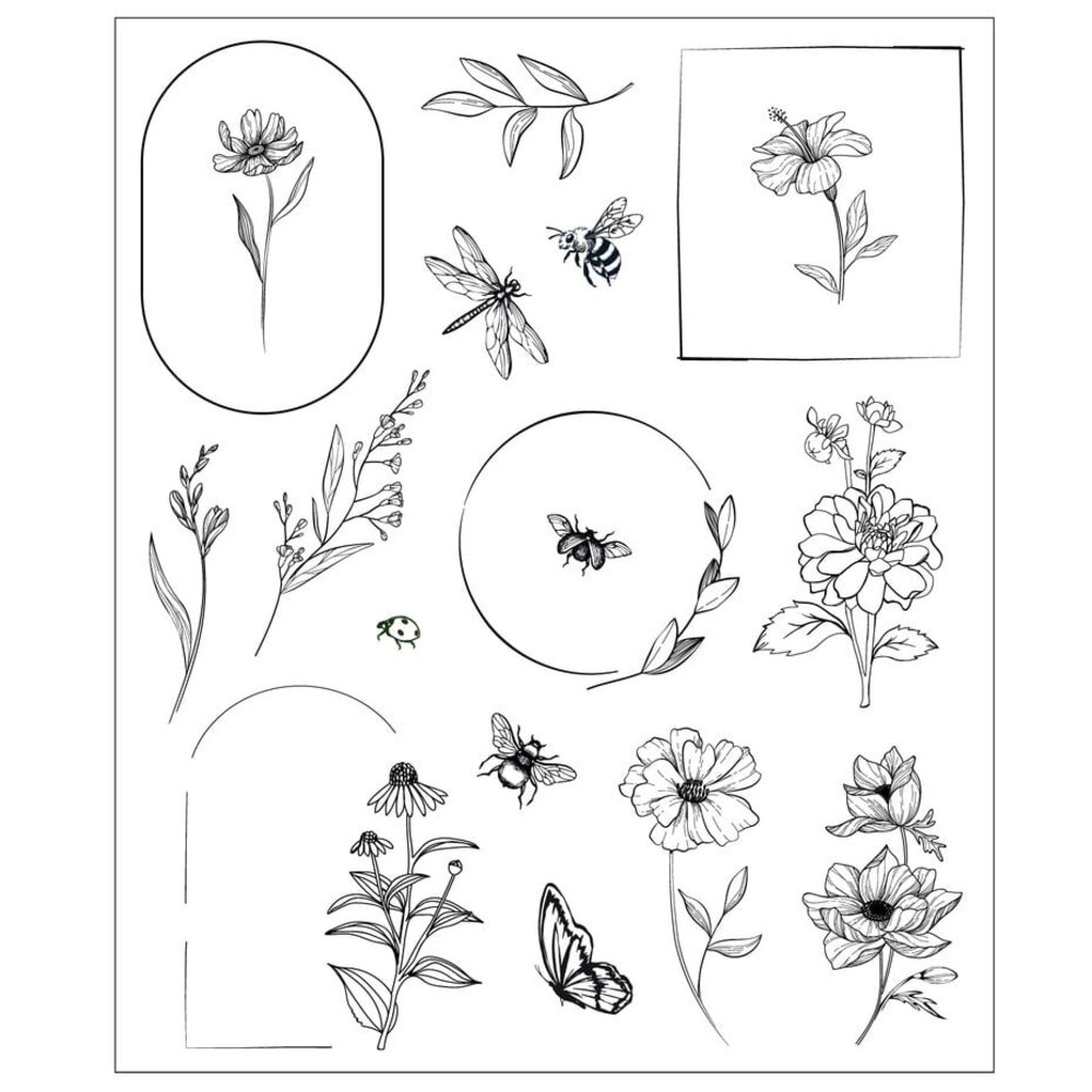 Sizzix Studio Willow Wolfe Clear Stamps Floral Frames and Mini Flowers (666925)
