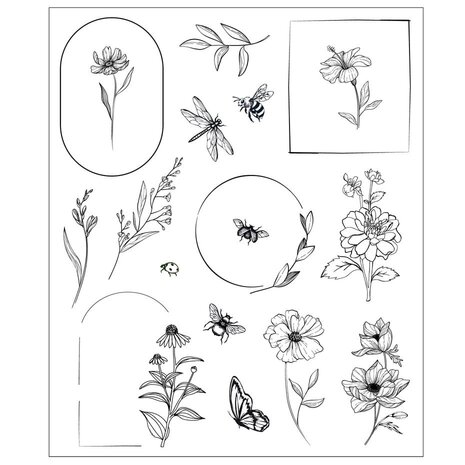 Sizzix Studio Willow Wolfe Clear Stamps Floral Frames and Mini Flowers (666925)