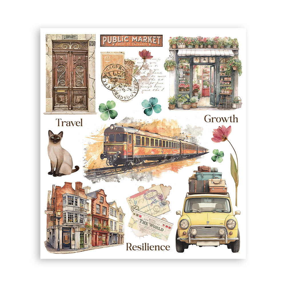 Stamperia Art of Travelling 8x8 Inch Rub-On Assortment (DFLRBXG05)