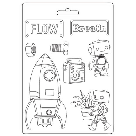 Stamperia A New Beginning A5 Soft Mould Spaceship and Robot (K3PTA5679)