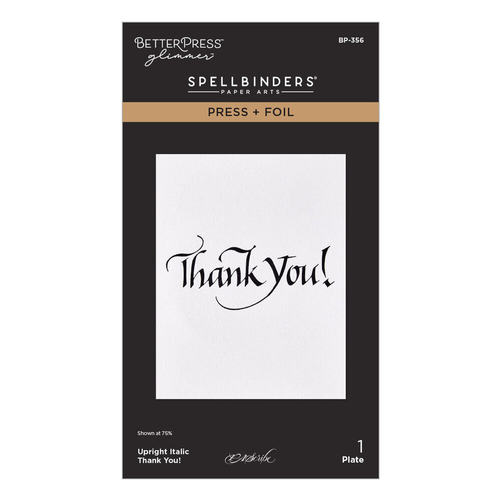 Spellbinders PRE-ORDER Upright Italic Everyday Sentiments Thank You! Press & Foil Plate (BP-356)