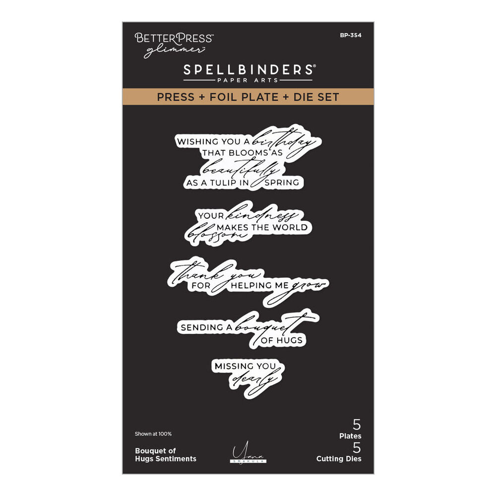 Spellbinders Yana's Tulips Bouquet of Hugs Sentiments Press Plate & Die Set (BP-354)