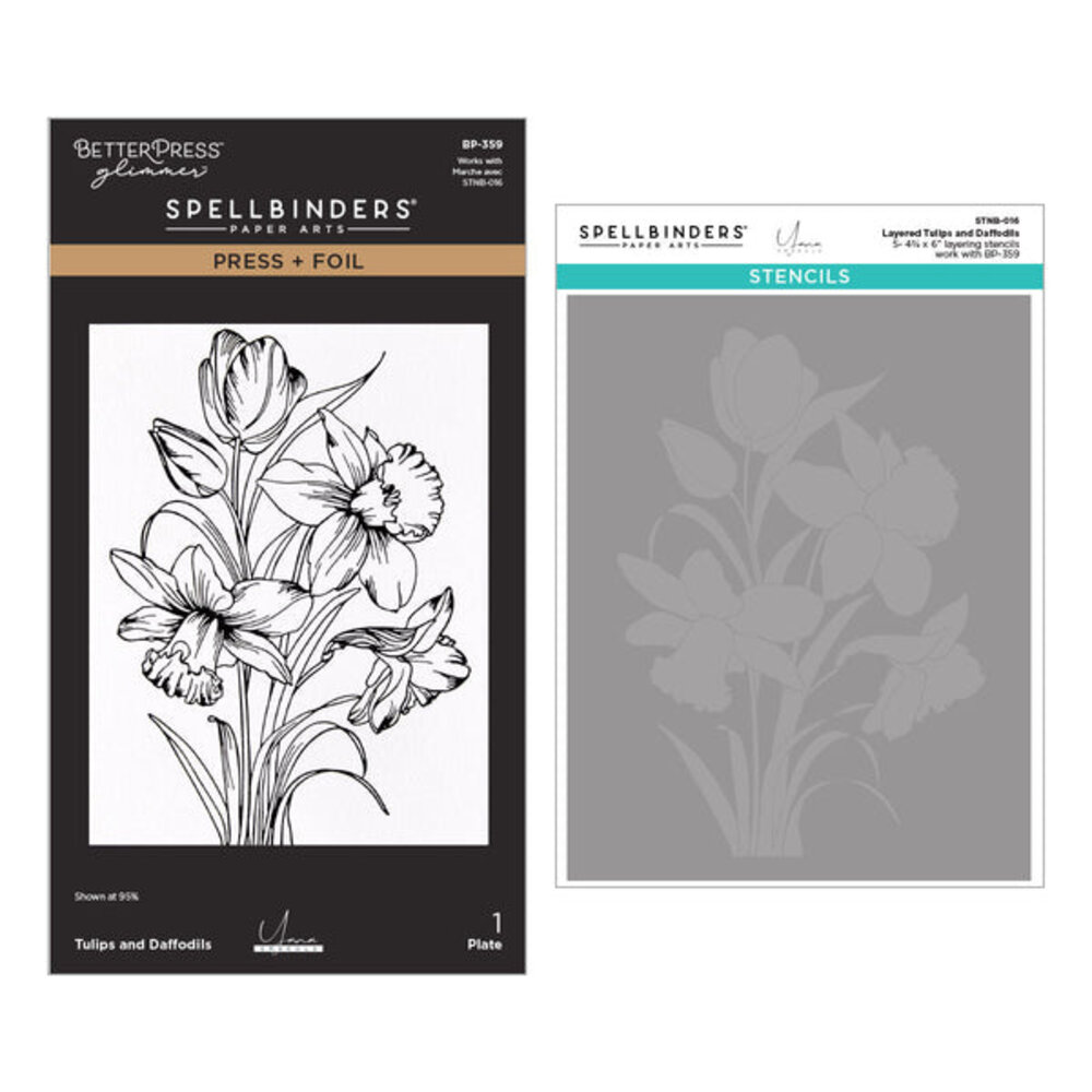Spellbinders PRE-ORDER Yana's Tulips Tulips and Daffodils BetterPress and Stencil Bundle (BD-1072)