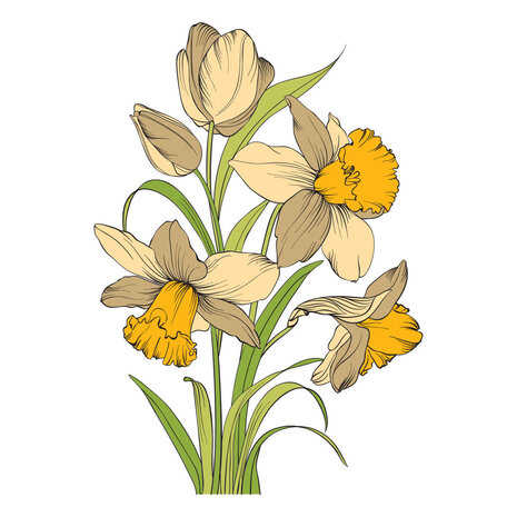 Spellbinders PRE-ORDER Yana's Tulips Tulips and Daffodils BetterPress and Stencil Bundle (BD-1072)