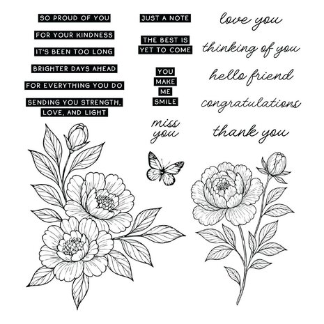 Spellbinders PRE-ORDER Sketched Peonies Stamp and Die Bundle (BD-1074)