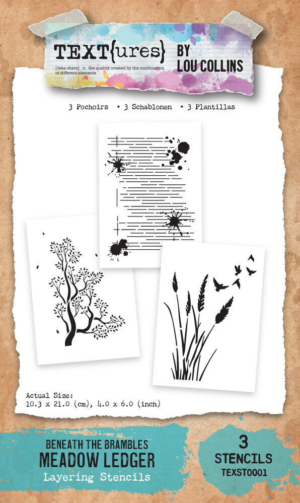Text{ures} Beneath the Brambles 4x6 Inch Layering Stencil Set Meadow Ledger (TEXST0001)
