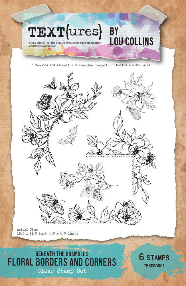 Text{ures} Beneath the Brambles 6x8 Inch Clear Stamp Set Floral Borders and Corners (TEXCS0001)