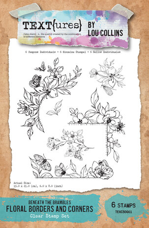 Text{ures} Beneath the Brambles 6x8 Inch Clear Stamp Set Floral Borders and Corners (TEXCS0001)