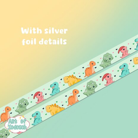 Art of Xodosch Dinosaurs Silver Foil Washi Tape 15mm