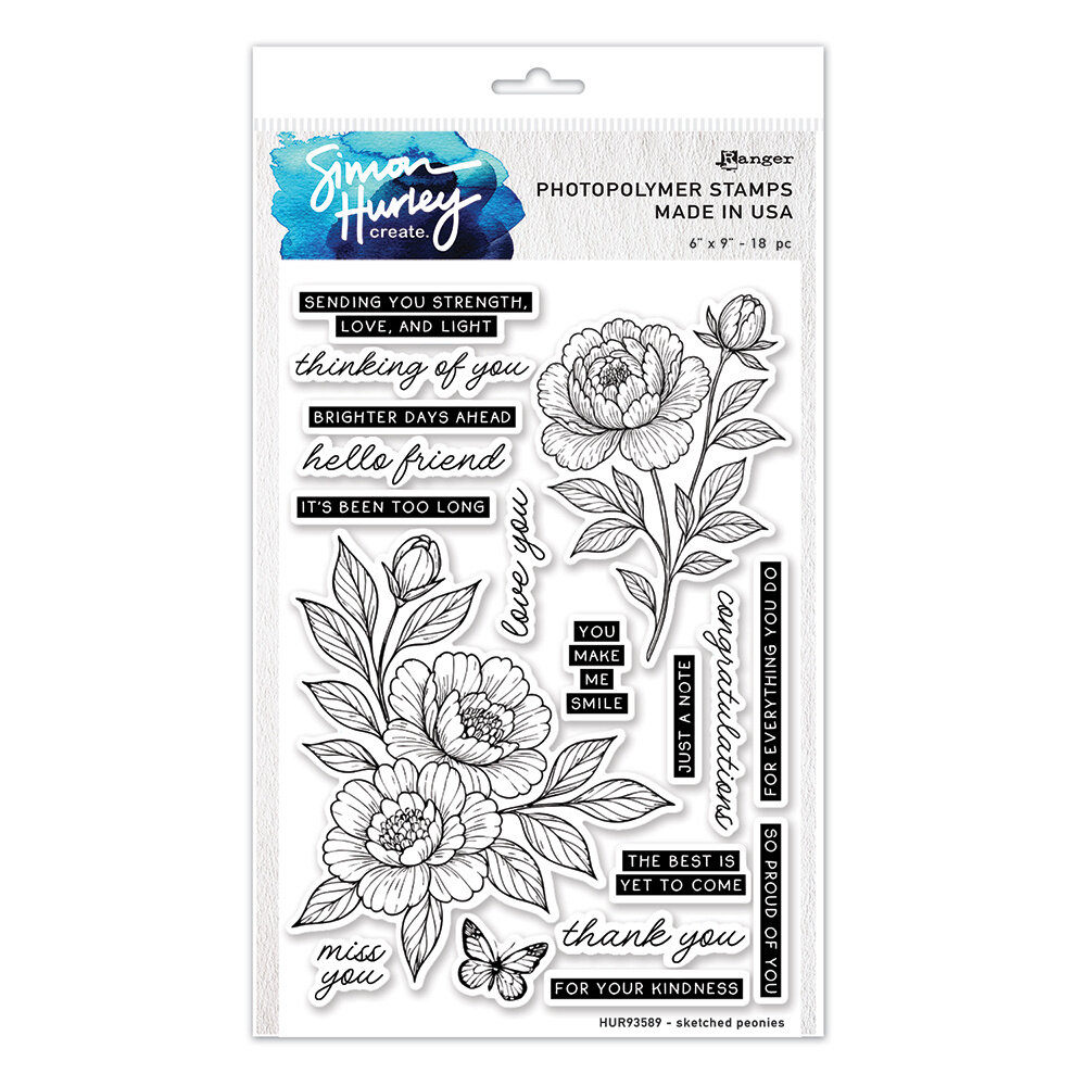 Simon Hurley Create PRE-ORDER Sketched Peonies Clear Stamps (HUR93589)