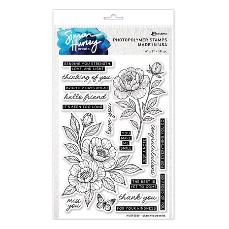 Simon Hurley Create PRE-ORDER Sketched Peonies Clear Stamps (HUR93589)
