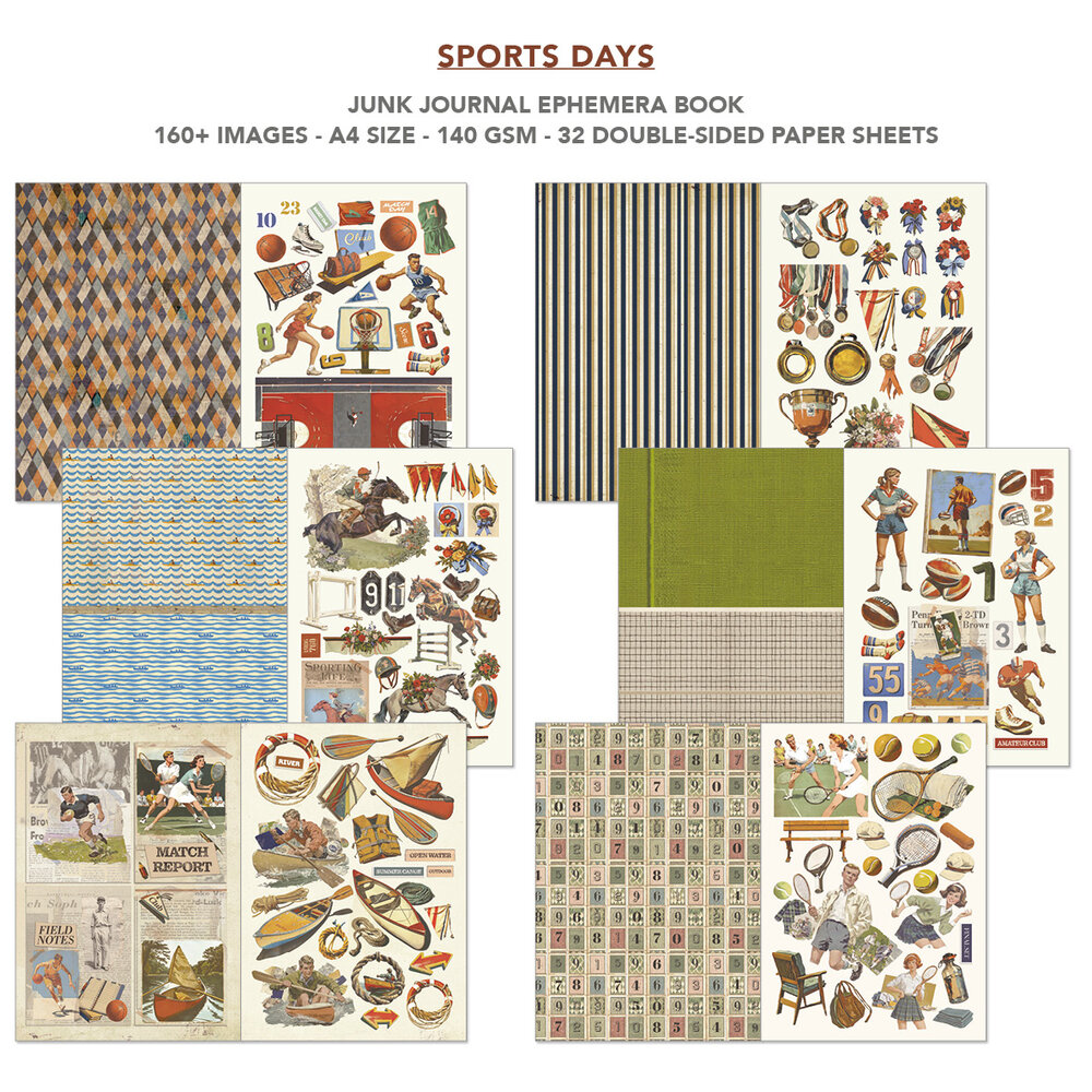 Ciao Bella Papercrafting Sports Days A4 Junk Journal Ephemera Book (CBB024)