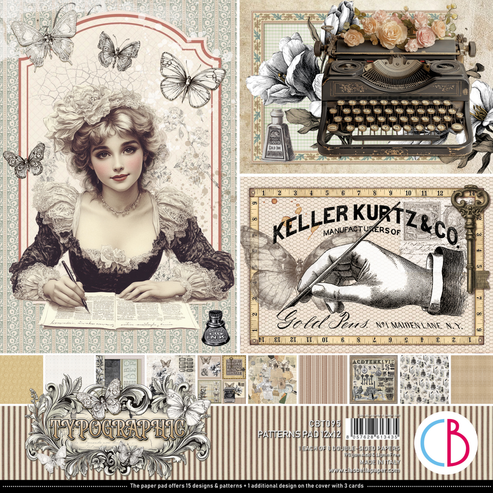 Ciao Bella Papercrafting Typographic 12x12 Inch Patterns Pad (CBT095)