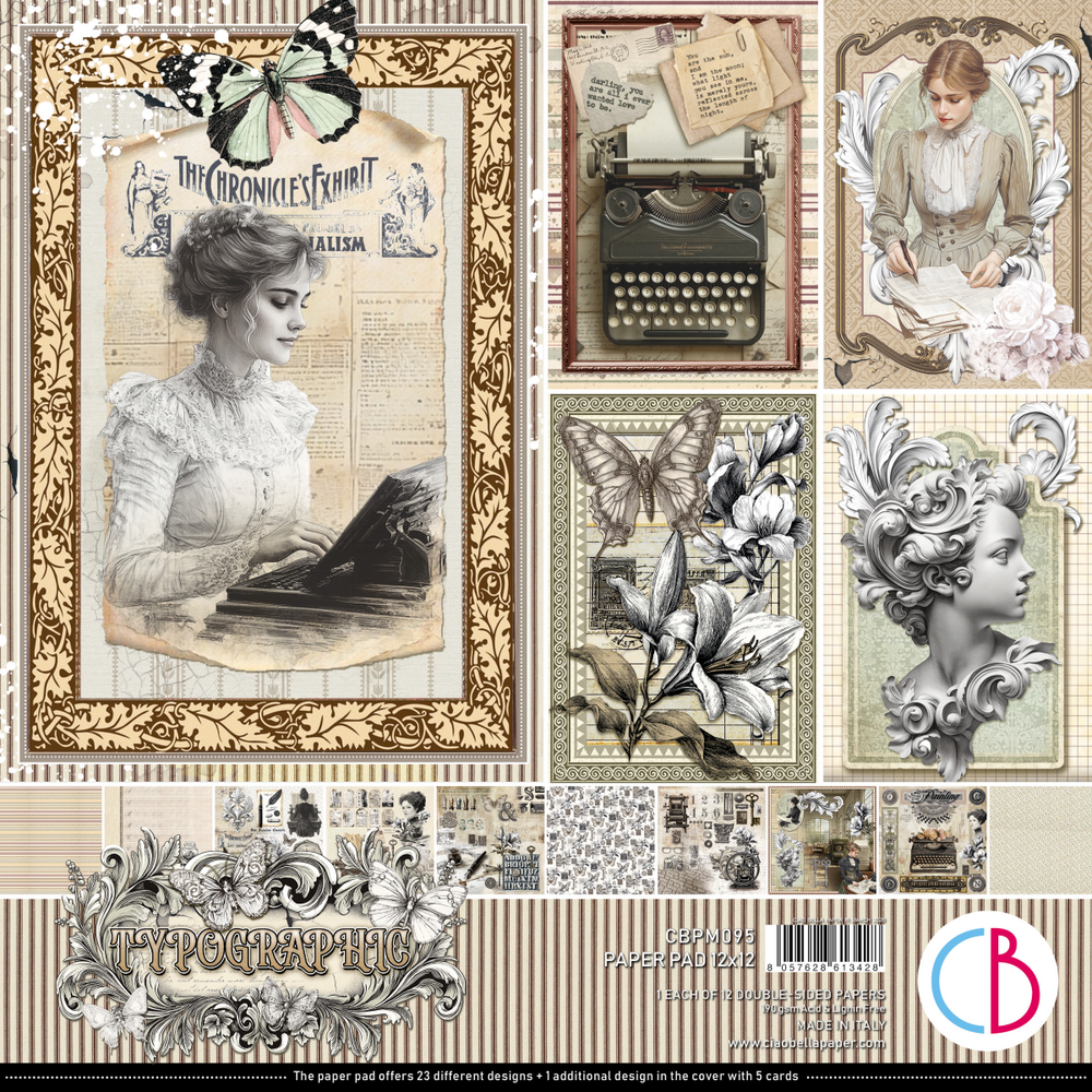Ciao Bella Papercrafting Typographic 12x12 Inch Paper Pad (CBPM095)
