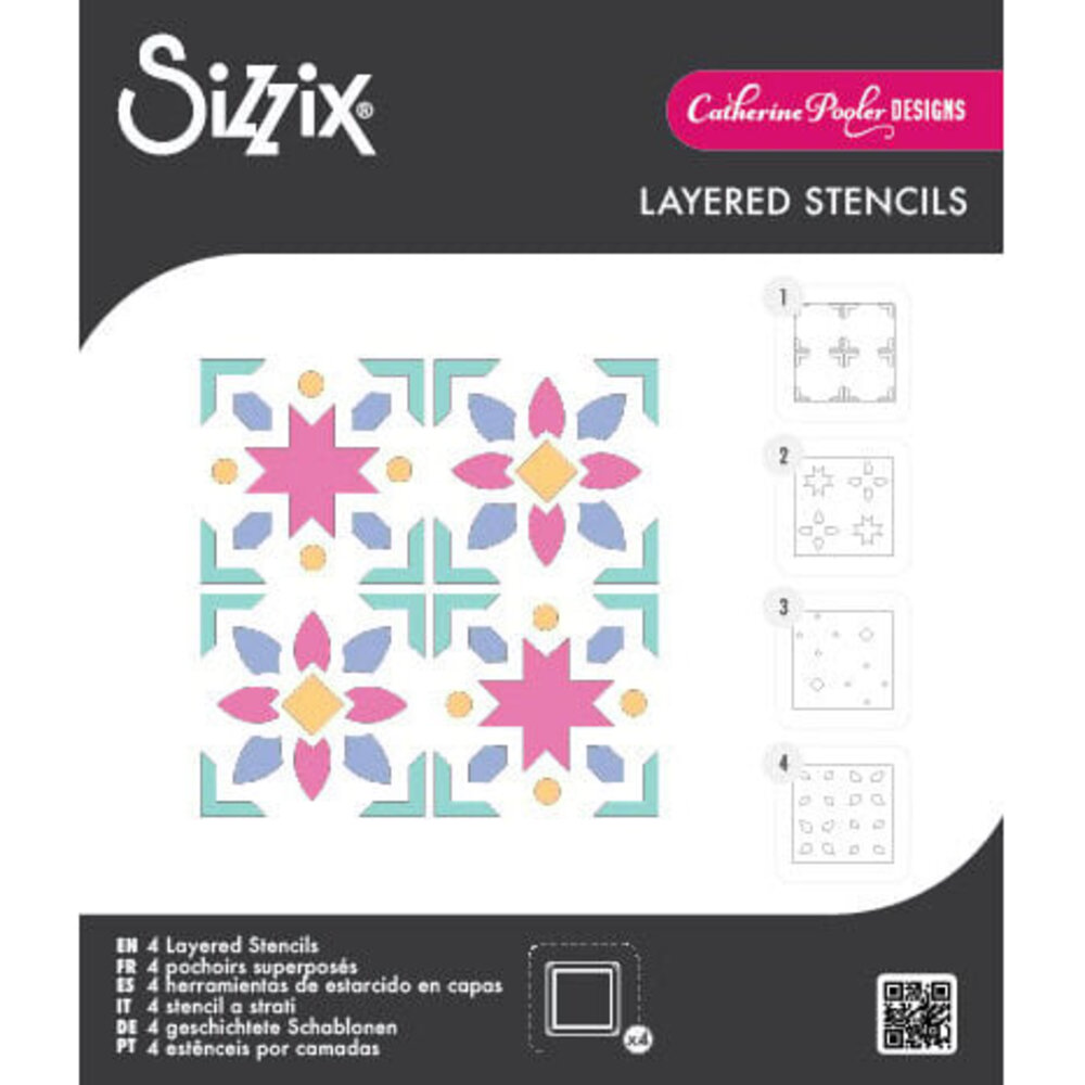 Sizzix Catherine Pooler Layered Stencils Print & Pattern Patchework Tile (667119)