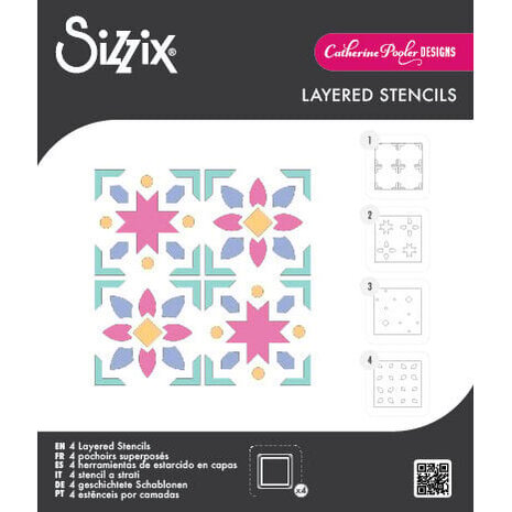 Sizzix Catherine Pooler Layered Stencils Print & Pattern Patchework Tile (667119)