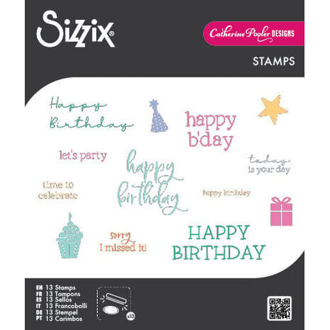 Sizzix PRE-ORDER Catherine Pooler Clear Stamps Print & Pattern Birthday Sentiments (667111)