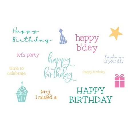 Sizzix PRE-ORDER Catherine Pooler Clear Stamps Print & Pattern Birthday Sentiments (667111)