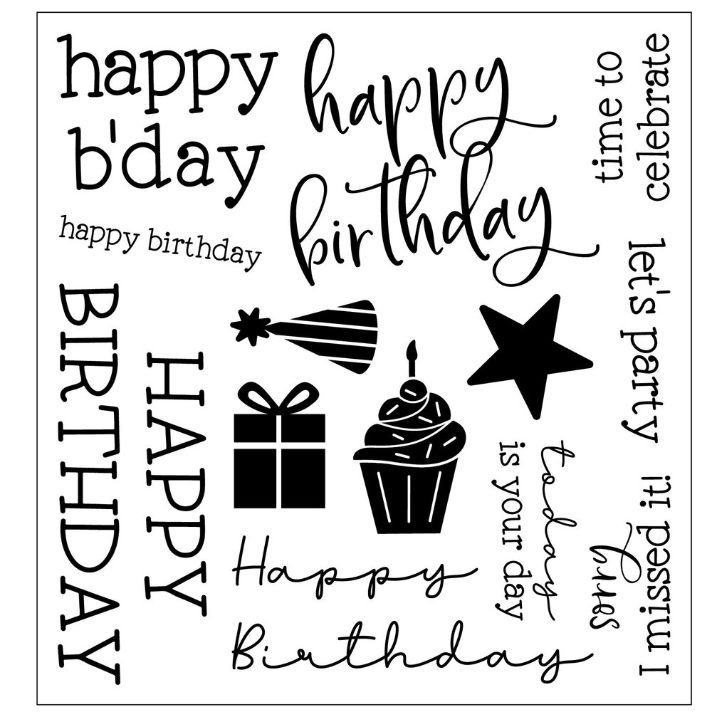 Sizzix Catherine Pooler Clear Stamps Print & Pattern Birthday Sentiments (667111)