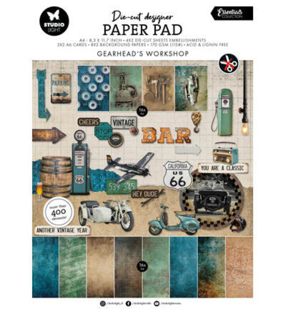 Studio Light PRE-ORDER Essentials Gearhead Workshop A4 Die-Cut Paper Pad (SL-ES-DCPP436)