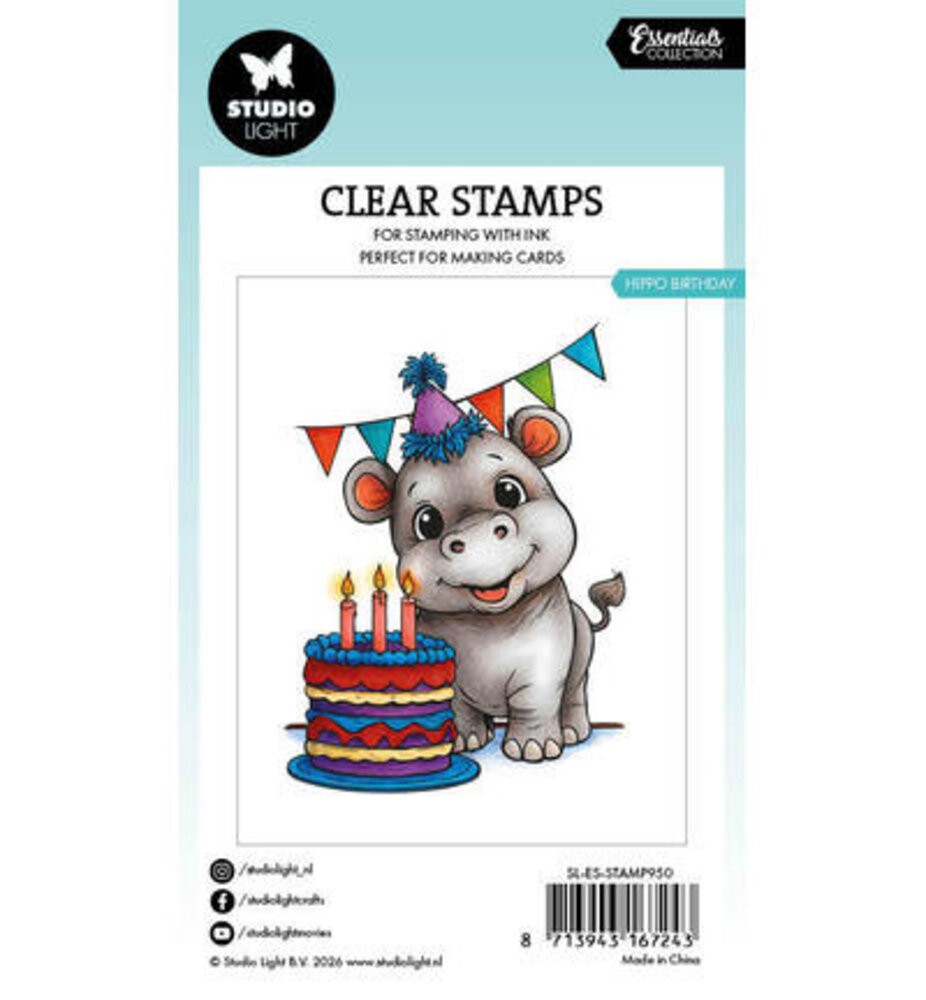 Studio Light PRE-ORDER Essentials Clear Stamps Hippo Birthday (SL-ES-STAMP950)