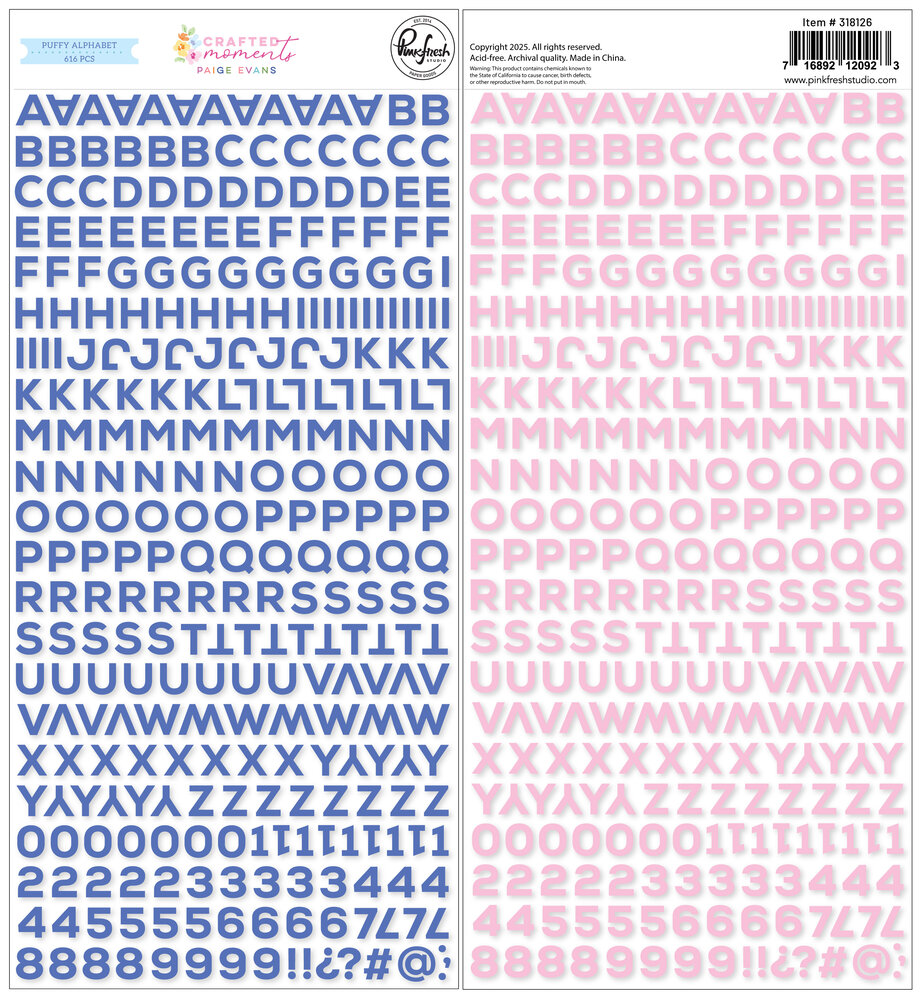 Pinkfresh Studio PRE-ORDER Crafted Moments Mini Puffy Alpha Stickers (318126)