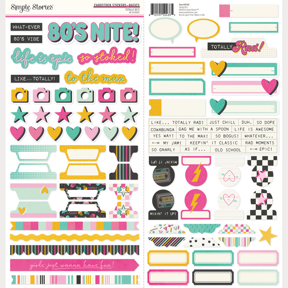 Simple Stories PRE-ORDER Totally 80's Cardstock Stickers Basics (26702)