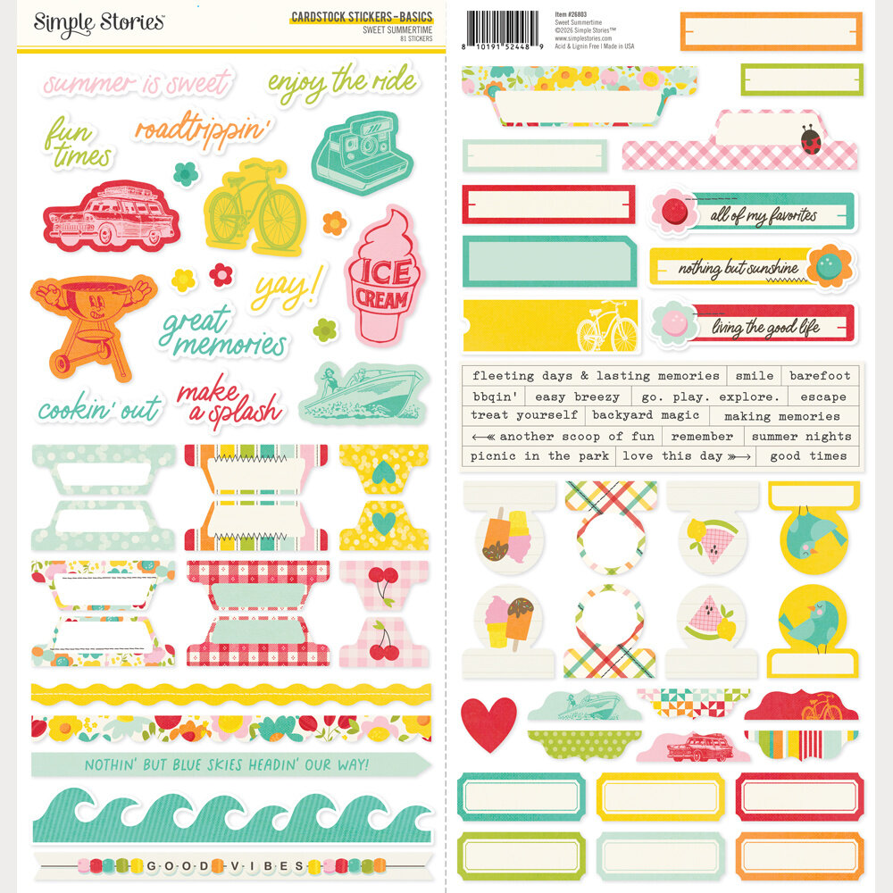 Simple Stories PRE-ORDER Sweet Summertime Cardstock Stickers Basics (26803)