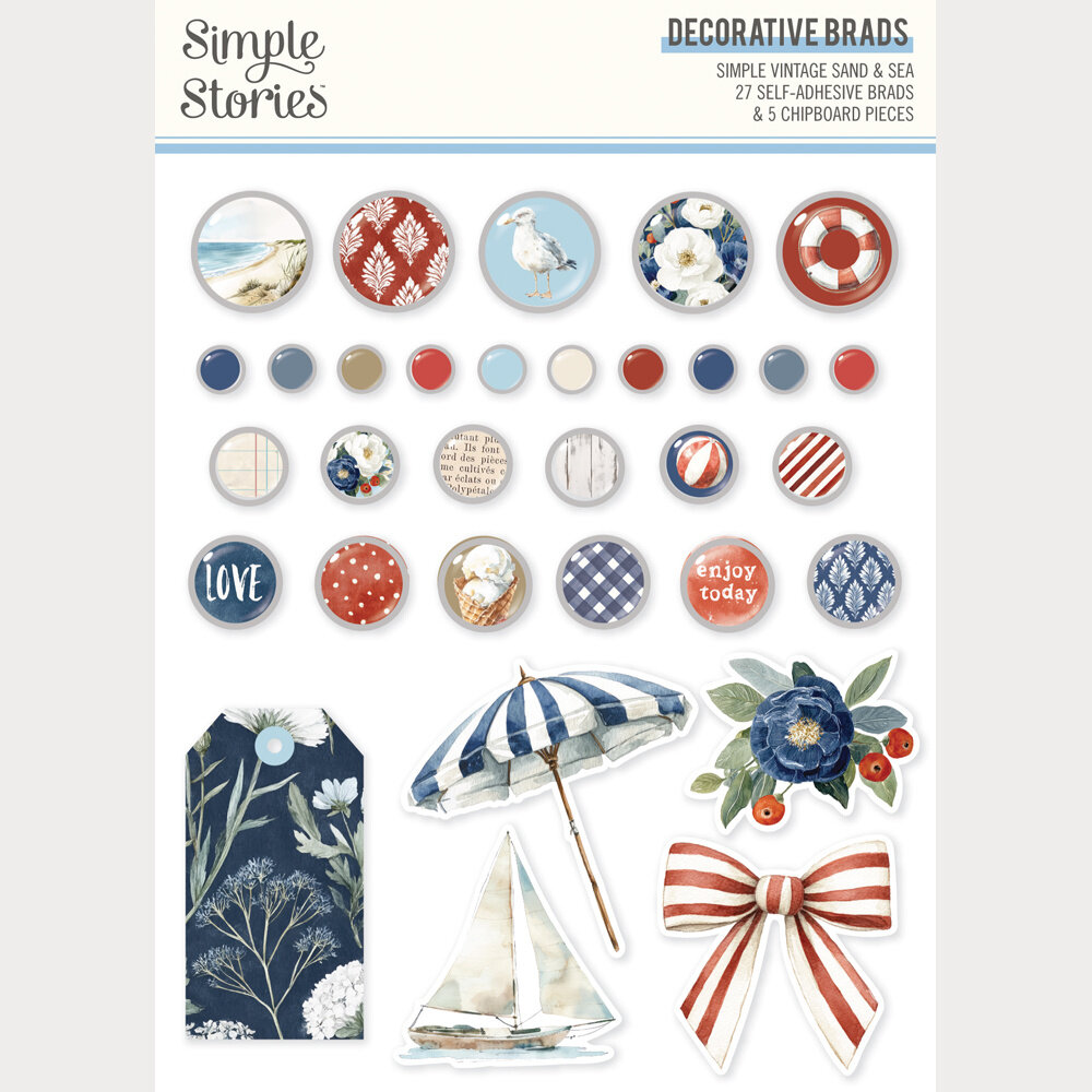 Simple Stories PRE-ORDER Simple Vintage Sand & Sea Decorative Brads (26931)