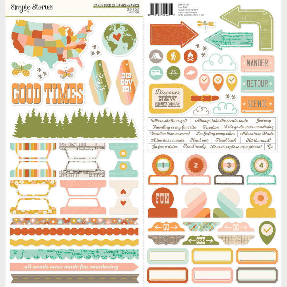 Simple Stories PRE-ORDER Open Road Cardstock Stickers Basics (27103) Simple Stories PRE-ORDER Open Road Cardstock Stickers Basics (27103)