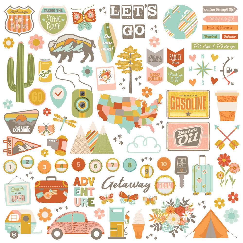 Simple Stories PRE-ORDER Open Road Chipboard Pieces (27118)