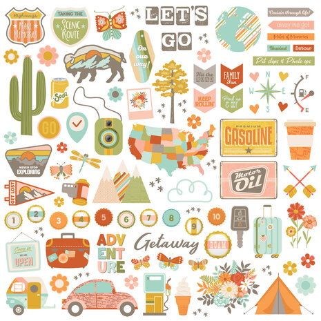 Simple Stories PRE-ORDER Open Road Chipboard Pieces (27118)