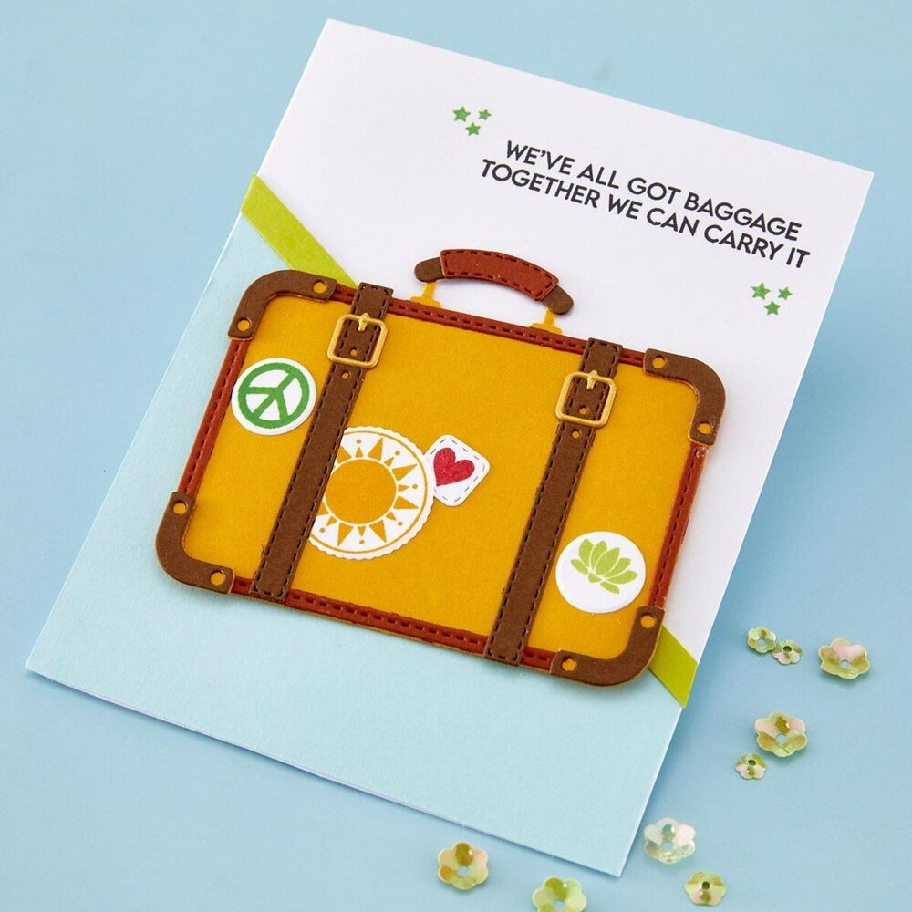 Spellbinders PRE-ORDER We All Have Baggage Retro Suitcase and Sentiments Stamp & Die Set (SDS-221) Spellbinders PRE-ORDER We All Have Baggage Retro Suitcase and Sentiments Stamp & Die Set (SDS-221)