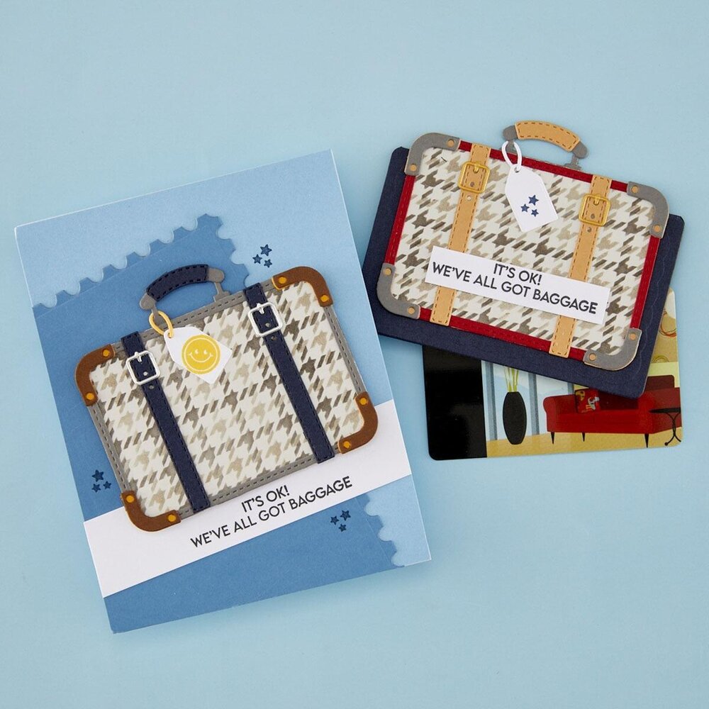 Spellbinders PRE-ORDER We All Have Baggage Retro Suitcase and Sentiments Stamp & Die Set (SDS-221) Spellbinders PRE-ORDER We All Have Baggage Retro Suitcase and Sentiments Stamp & Die Set (SDS-221)