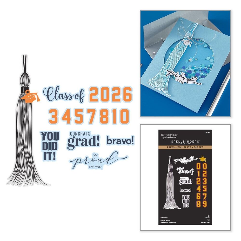 Spellbinders Say Cheese Classic Mouse Graduation Sentiments Press Plate & Die Set (BP-358)